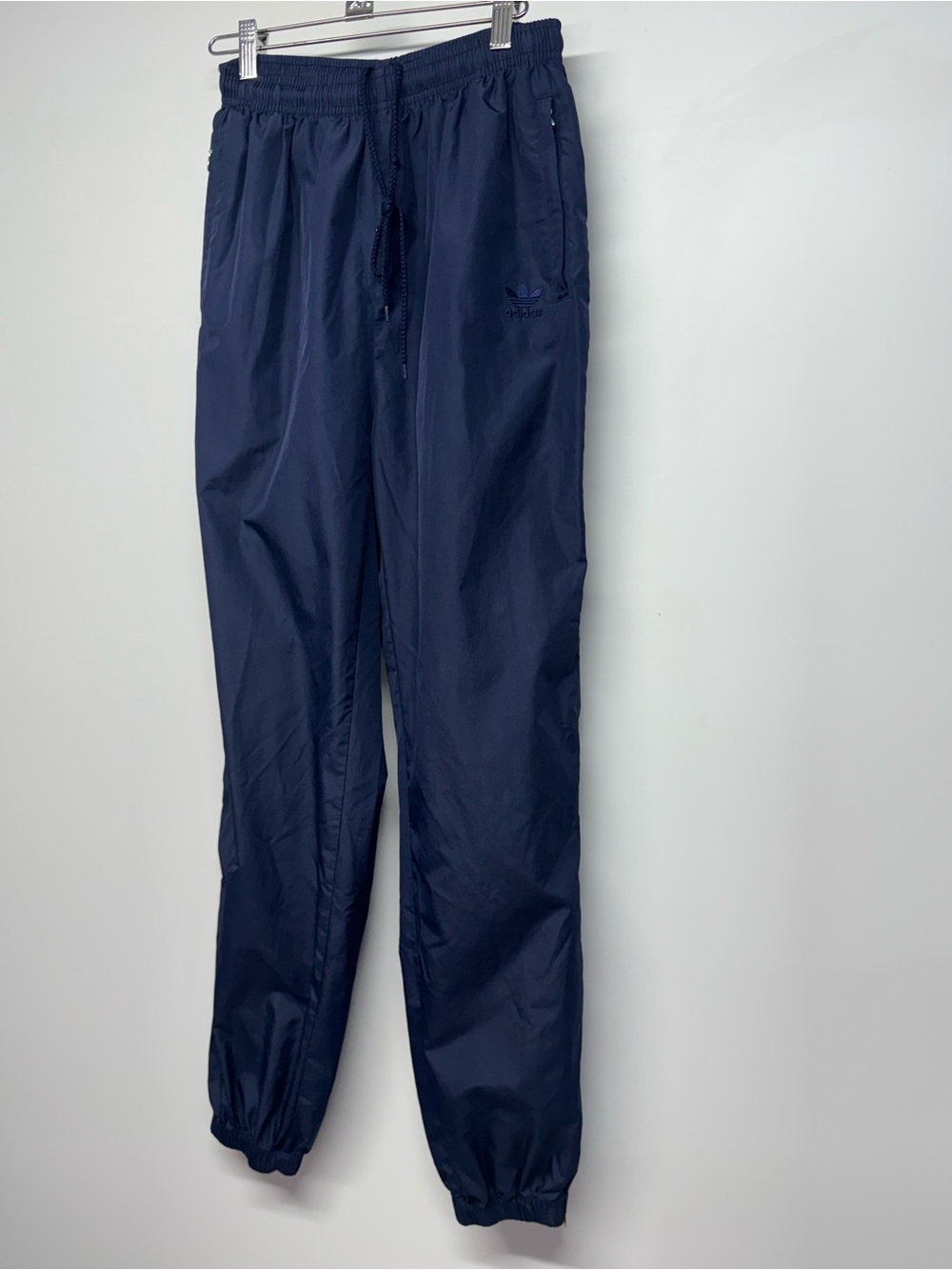 Vintage 90s Adidas Navy Blue Joggers with side zip, medium
